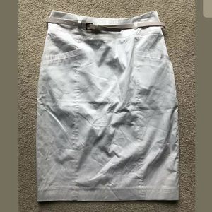 H&M White Straight Belted Pencil Skirt Size 6 Stretch Fitted New